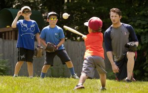 playing ball in the yard